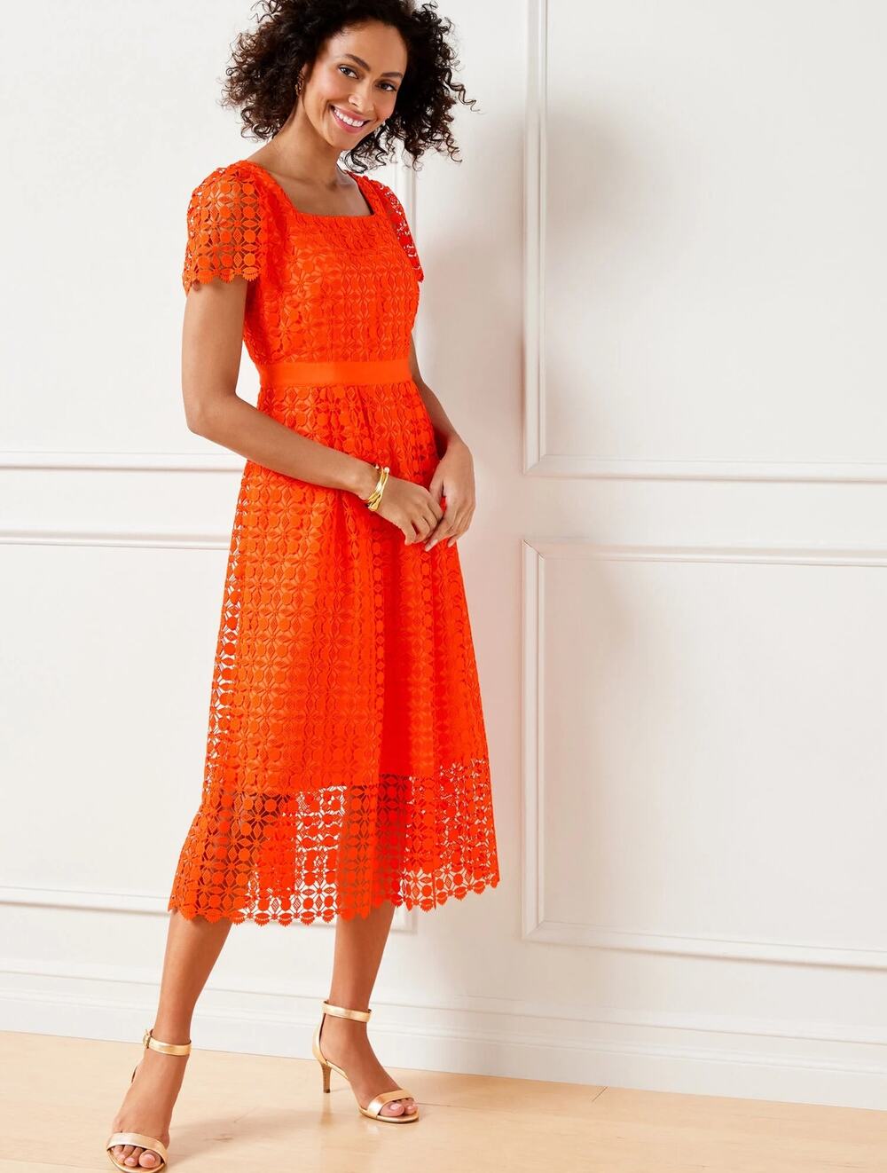 Talbots Orange Lace Fit & Flare Midi Dress Wmns 22W Preppy Cottagecore